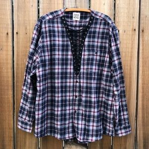 Vintage 90s grunge oversized wool plaid long sleeve sweater top XL